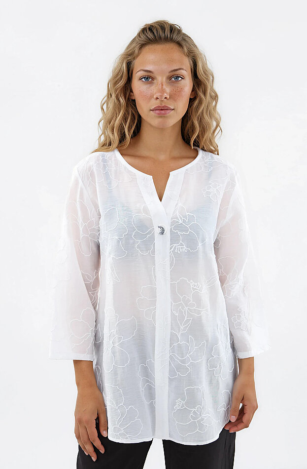 Önü Düğmeli Çiçek Desen Bluz - 2