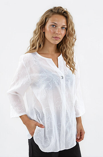 Önü Düğmeli Çiçek Desen Bluz - 3