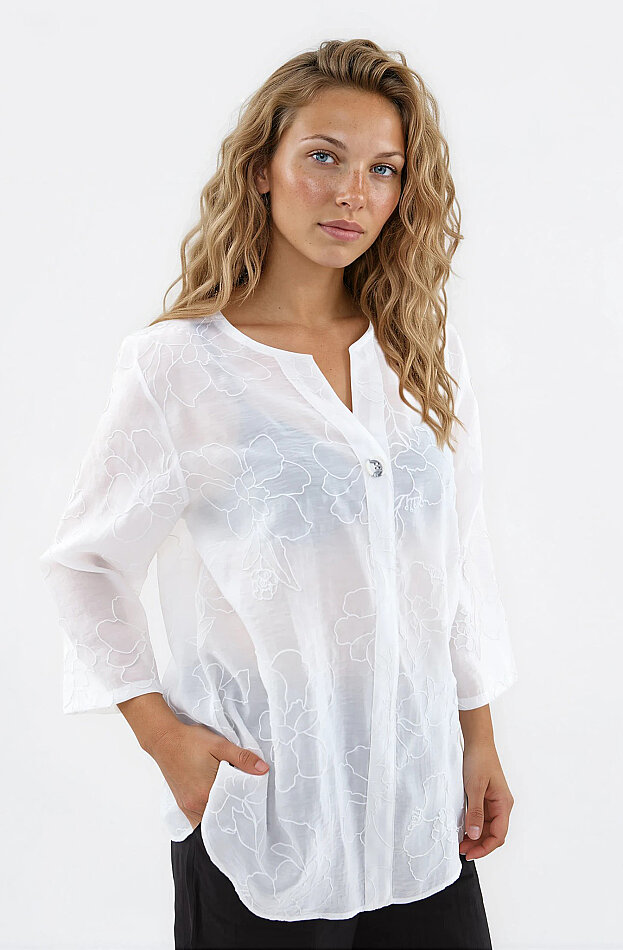 Önü Düğmeli Çiçek Desen Bluz - 3