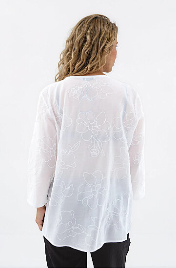 Önü Düğmeli Çiçek Desen Bluz - 4