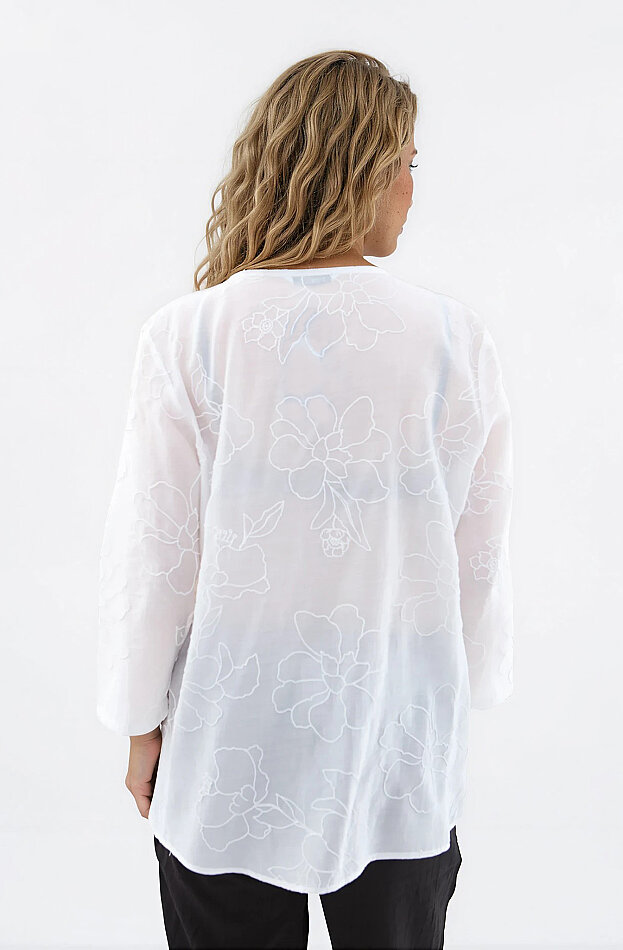 Önü Düğmeli Çiçek Desen Bluz - 4