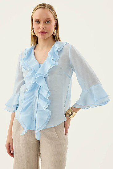 Önü Düğmeli Fırfırlı Bluz - 16