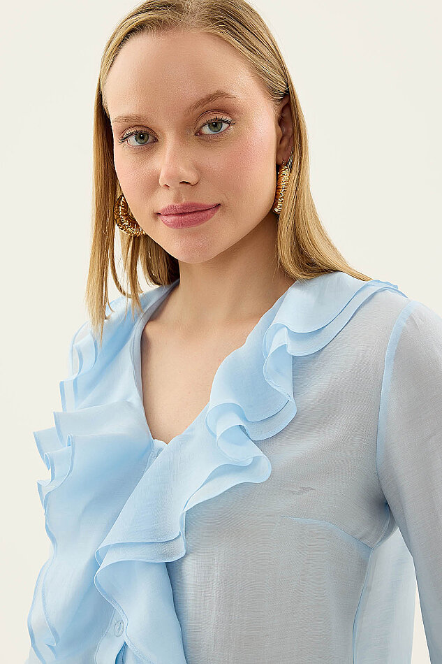 Önü Düğmeli Fırfırlı Bluz - 19