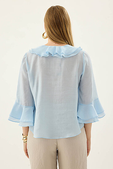 Önü Düğmeli Fırfırlı Bluz - 18