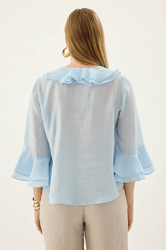 Önü Düğmeli Fırfırlı Bluz - 18