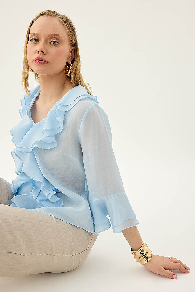 Önü Düğmeli Fırfırlı Bluz - 15