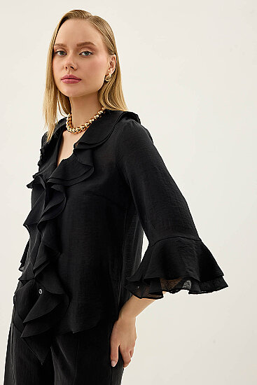 Önü Düğmeli Fırfırlı Bluz - 22