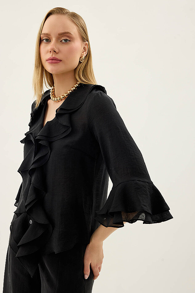 Önü Düğmeli Fırfırlı Bluz - 22