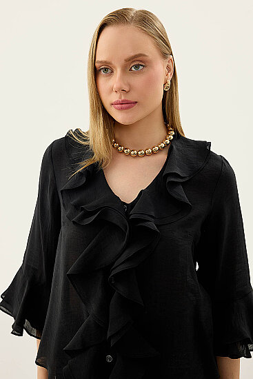 Önü Düğmeli Fırfırlı Bluz - 24