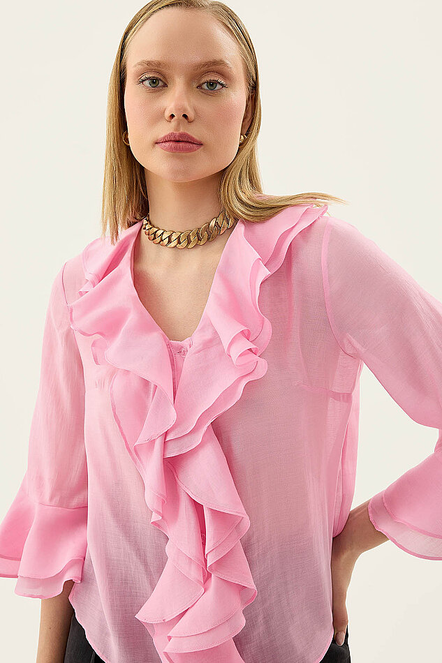 Önü Düğmeli Fırfırlı Bluz - 28