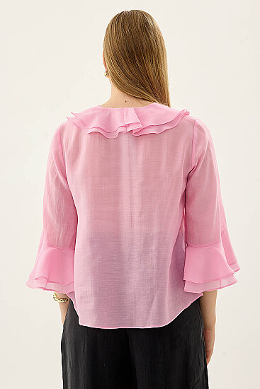 Önü Düğmeli Fırfırlı Bluz - 29