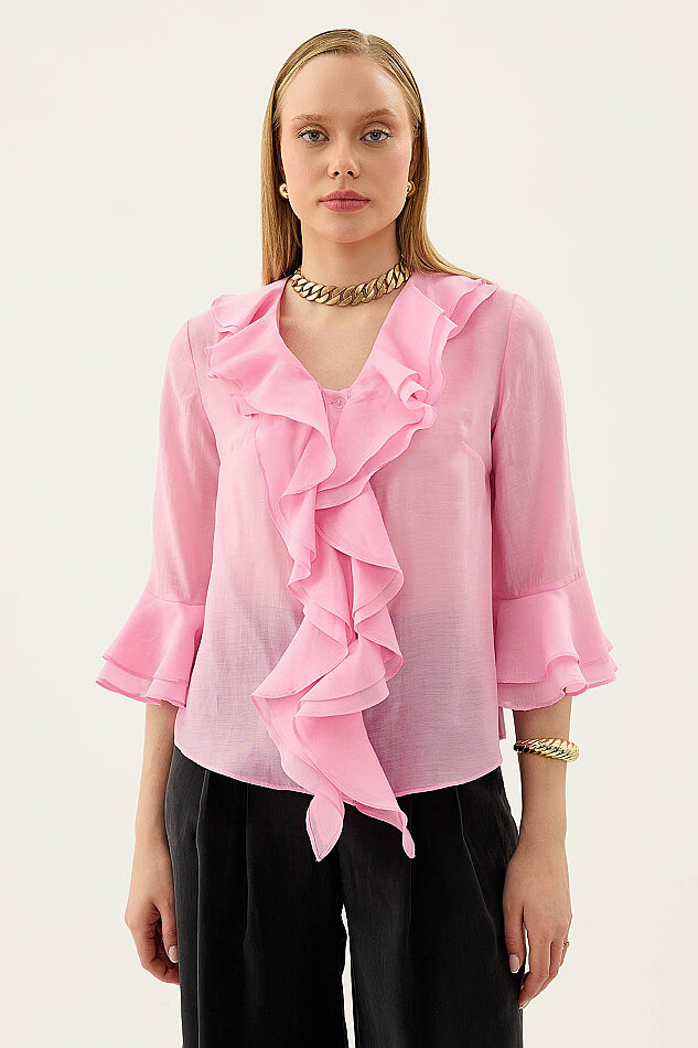 Önü Düğmeli Fırfırlı Bluz - 26