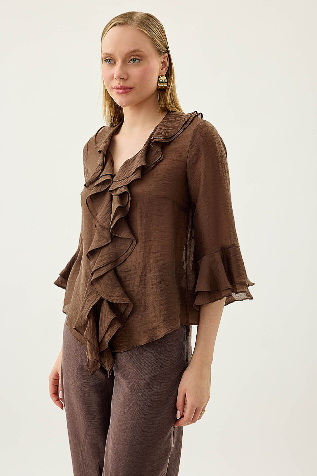 Önü Düğmeli Fırfırlı Bluz - 31