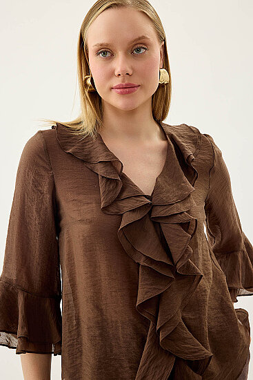 Önü Düğmeli Fırfırlı Bluz - 32