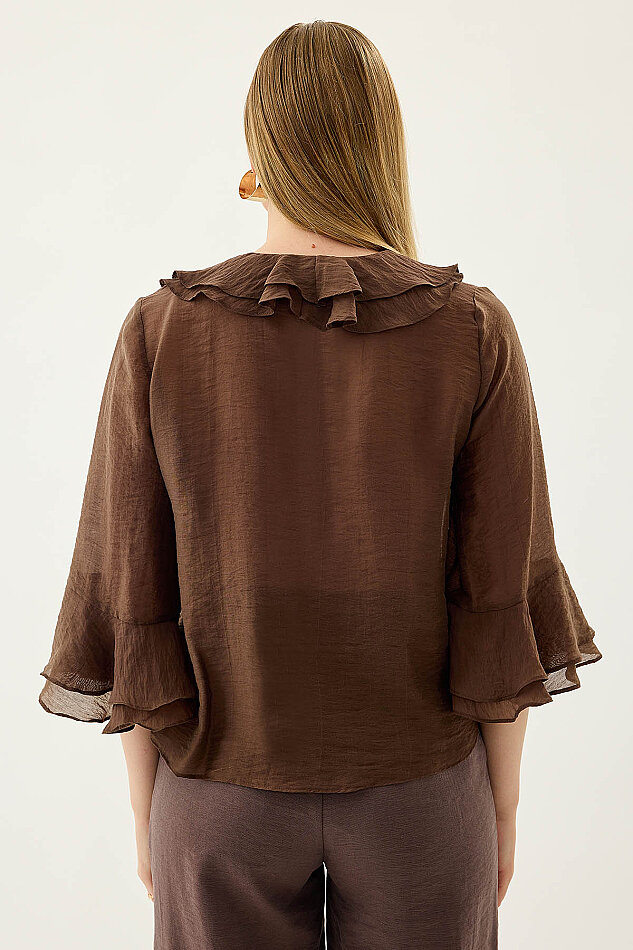 Önü Düğmeli Fırfırlı Bluz - 33