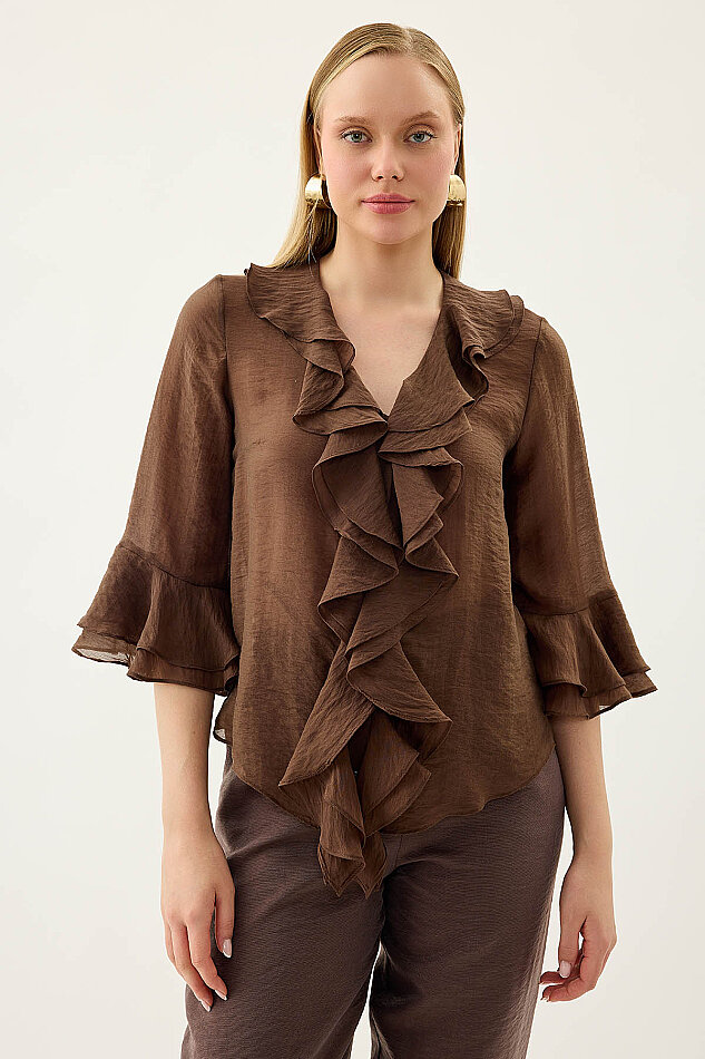 Önü Düğmeli Fırfırlı Bluz - 30