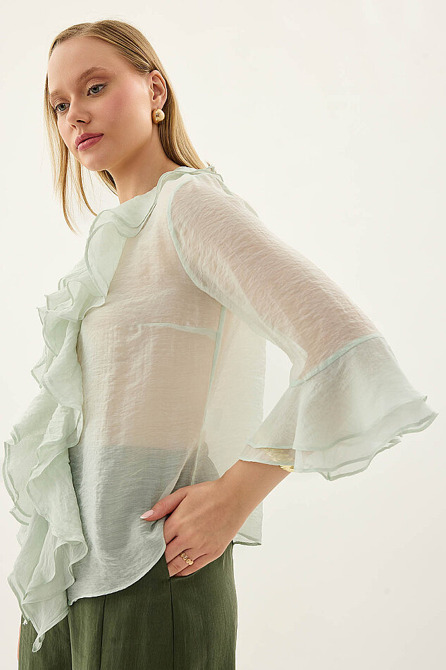 Önü Düğmeli Fırfırlı Bluz - 37