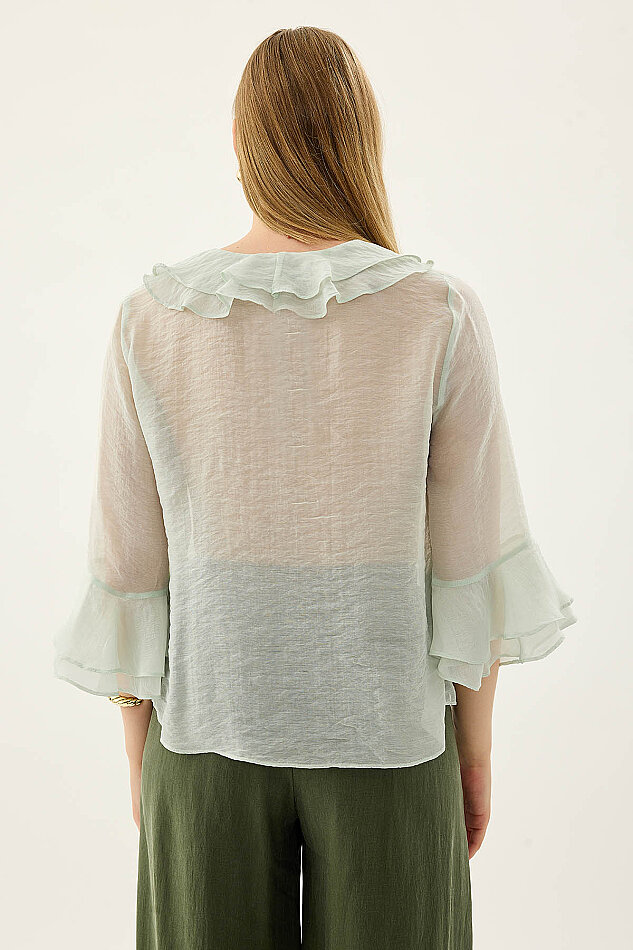 Önü Düğmeli Fırfırlı Bluz - 38