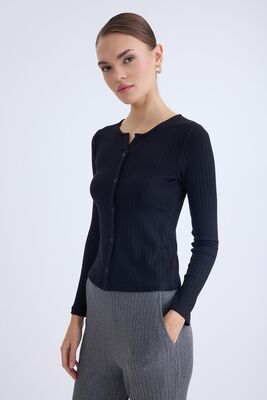 Önü Düğmeli Fitilli Uzun Kol Bluz - Thumbnail (2)