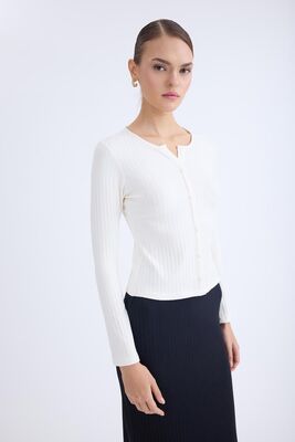 Önü Düğmeli Fitilli Uzun Kol Bluz - Thumbnail (13)