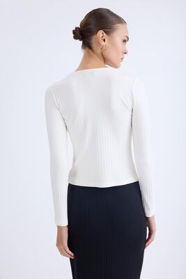 Önü Düğmeli Fitilli Uzun Kol Bluz - Thumbnail (14)