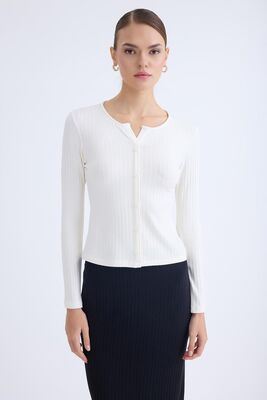 Önü Düğmeli Fitilli Uzun Kol Bluz - Thumbnail (11)