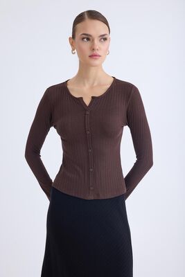 Önü Düğmeli Fitilli Uzun Kol Bluz - Thumbnail (17)