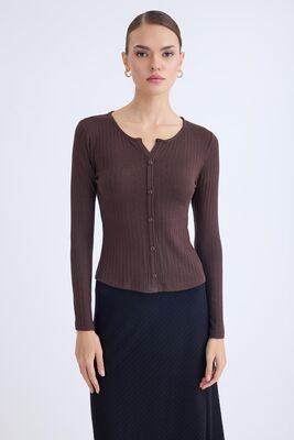 Önü Düğmeli Fitilli Uzun Kol Bluz - Thumbnail (21)