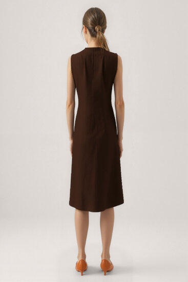 Önü Düğmeli Krinkıl Kumaş Sıfır Kol Elbise - 7