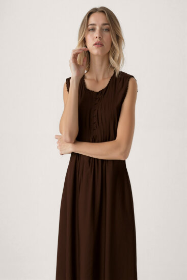 Önü Düğmeli Krinkıl Kumaş Sıfır Kol Elbise - 8