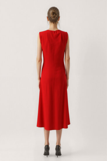 Önü Düğmeli Krinkıl Kumaş Sıfır Kol Elbise - 18