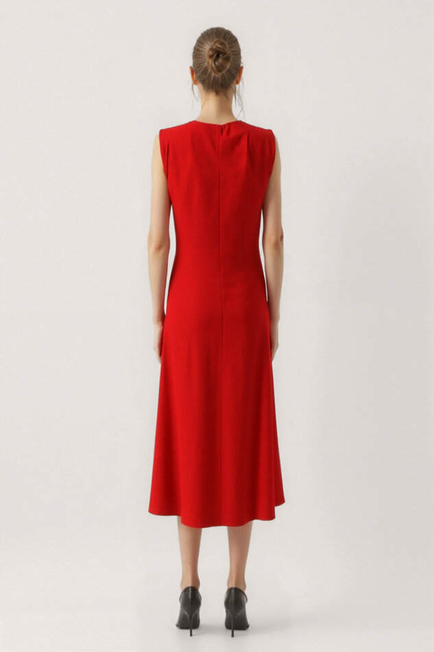 Önü Düğmeli Krinkıl Kumaş Sıfır Kol Elbise - 18