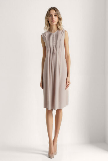 Önü Düğmeli Krinkıl Kumaş Sıfır Kol Elbise - 21