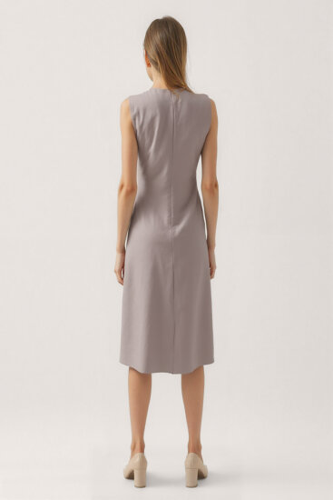 Önü Düğmeli Krinkıl Kumaş Sıfır Kol Elbise - 23