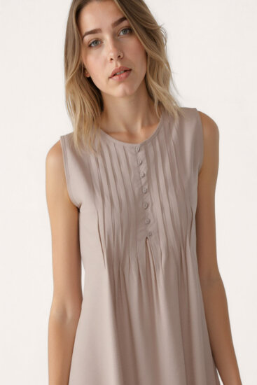 Önü Düğmeli Krinkıl Kumaş Sıfır Kol Elbise - 25