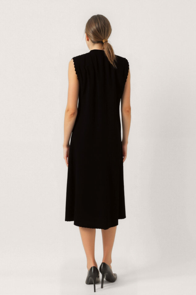 Önü Düğmeli Krinkıl Kumaş Sıfır Kol Elbise - 28