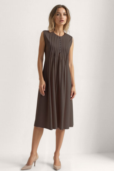 Önü Düğmeli Krinkıl Kumaş Sıfır Kol Elbise - 32