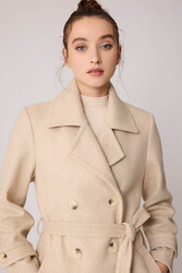 Önü Düğmeli Kuşaklı Kısa Kaşe Kaban - 22