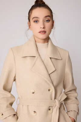 Önü Düğmeli Kuşaklı Kısa Kaşe Kaban - Thumbnail (21)