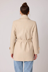 Önü Düğmeli Kuşaklı Kısa Kaşe Kaban - 21