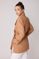 Önü Düğmeli Kuşaklı Kısa Kaşe Kaban - 27