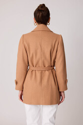 Önü Düğmeli Kuşaklı Kısa Kaşe Kaban - 28