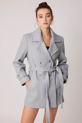 Önü Düğmeli Kuşaklı Kısa Kaşe Kaban - 31