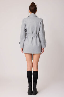 Önü Düğmeli Kuşaklı Kısa Kaşe Kaban - 35