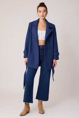 Önü Düğmeli Kuşaklı Kısa Kaşe Kaban - 40