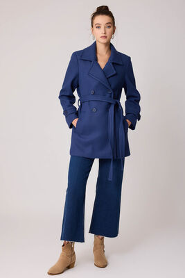 Önü Düğmeli Kuşaklı Kısa Kaşe Kaban - 38