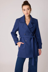 Önü Düğmeli Kuşaklı Kısa Kaşe Kaban - 39