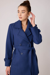 Önü Düğmeli Kuşaklı Kısa Kaşe Kaban - 41