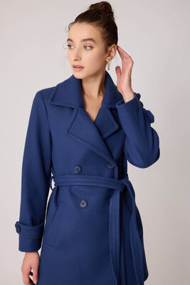 Önü Düğmeli Kuşaklı Kısa Kaşe Kaban - 41