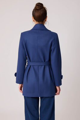 Önü Düğmeli Kuşaklı Kısa Kaşe Kaban - 42